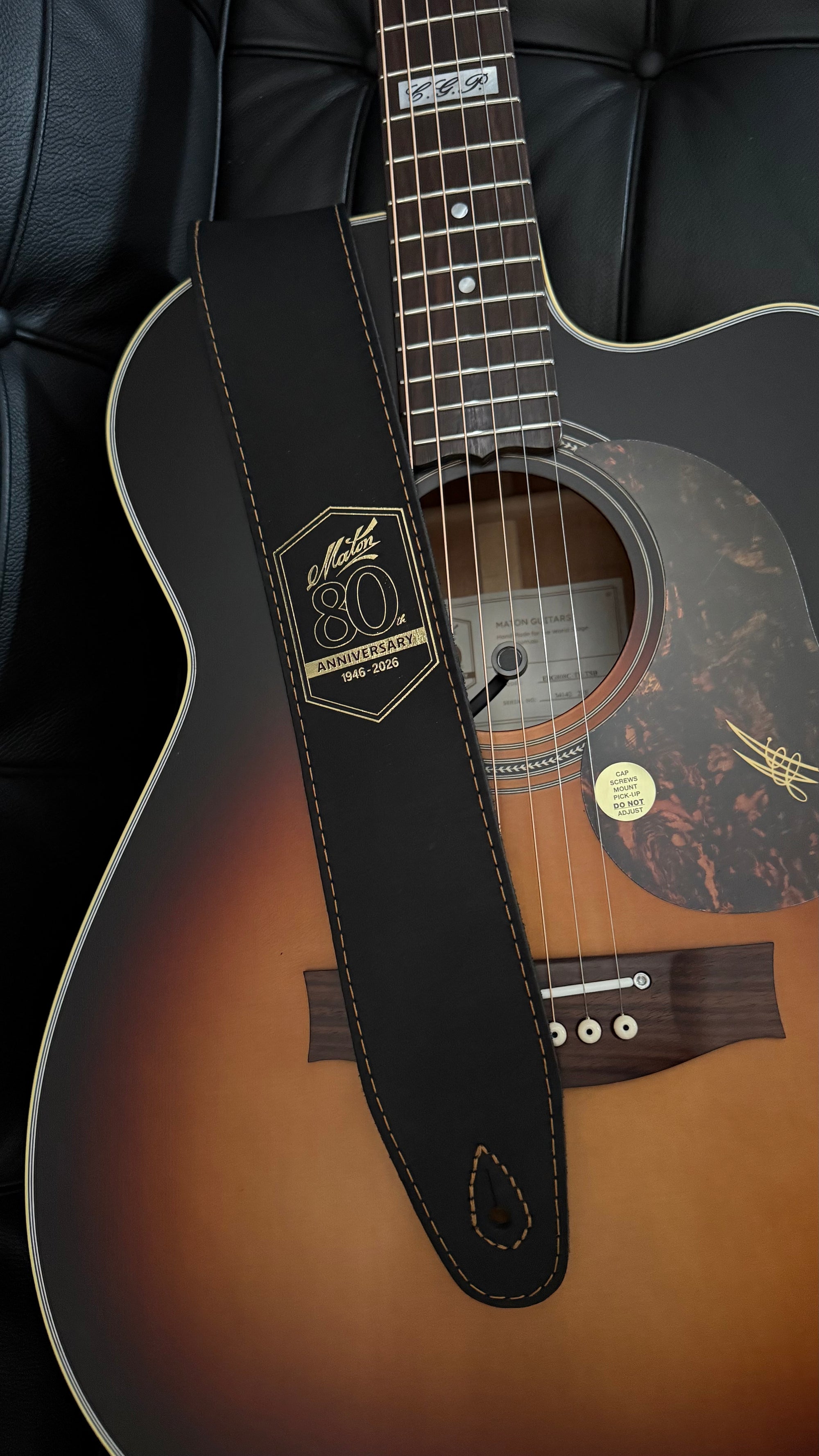 Maton 80th Anniversary Leather Guitar Strap - Black - 17197