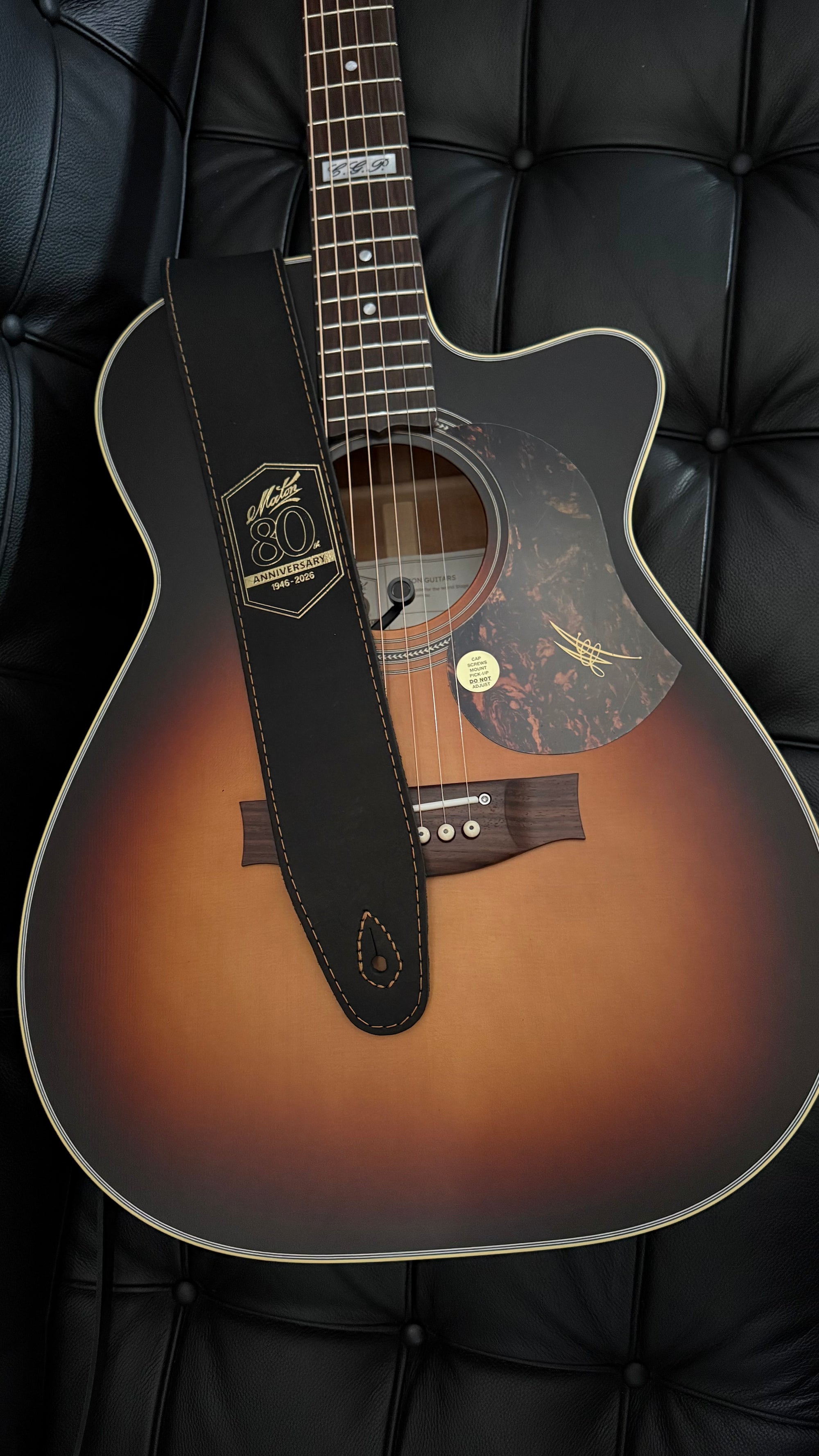 Maton 80th Anniversary Leather Guitar Strap - Black - 17197