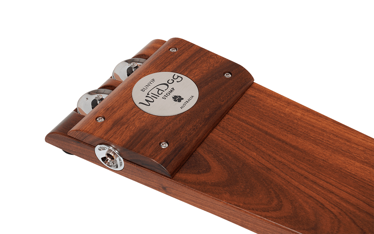 Wild Dog BUNYIP STOMP BOX w/ Solid Figured Australian Timber Body & Tambourine Jingles - Artisan Guitars