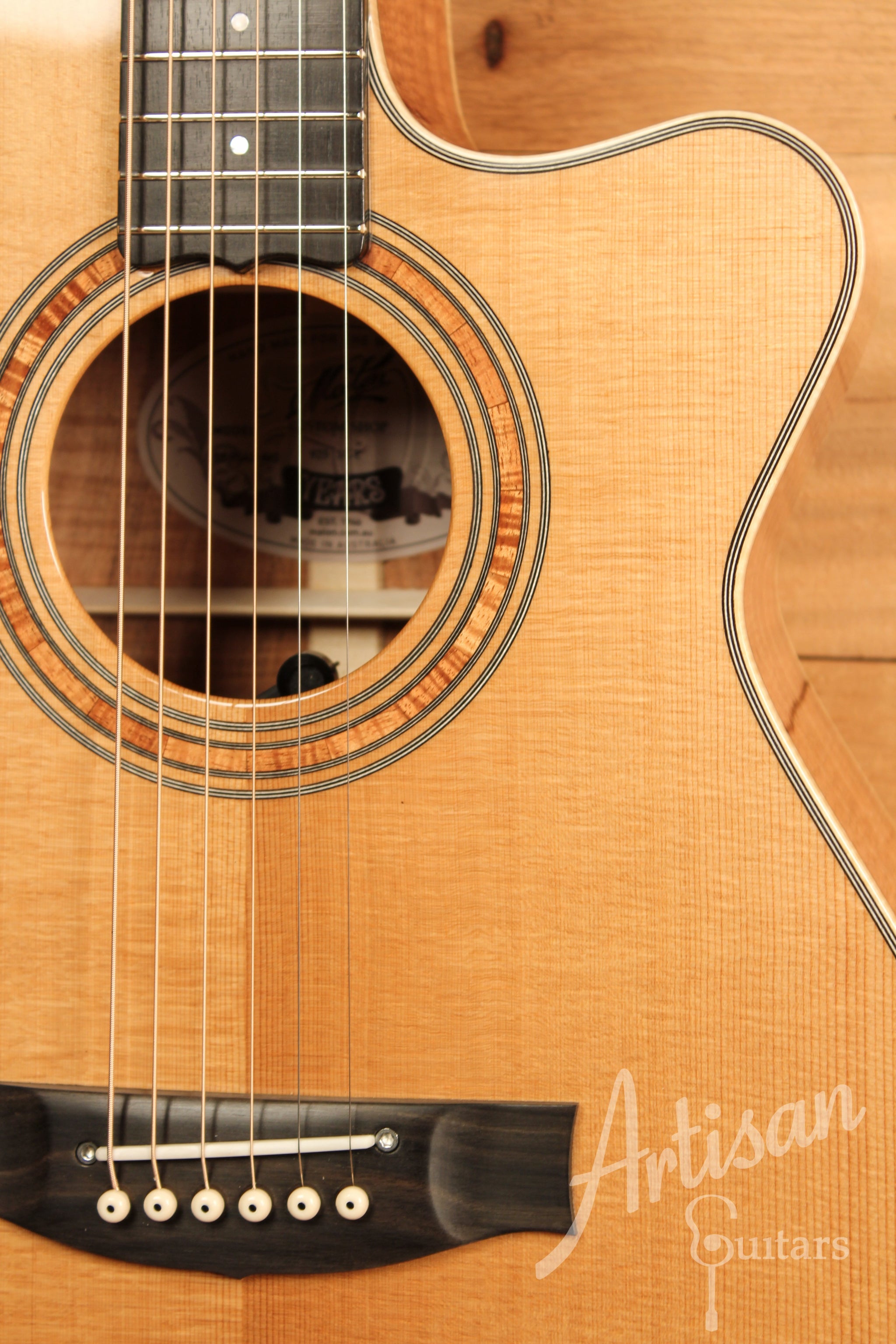 Maton WA May Traditional Custom Shop 808 Guitar with Cutaway Torrefied European Spruce and Fiddleback Blackwood ID-11445 - Artisan Guitars