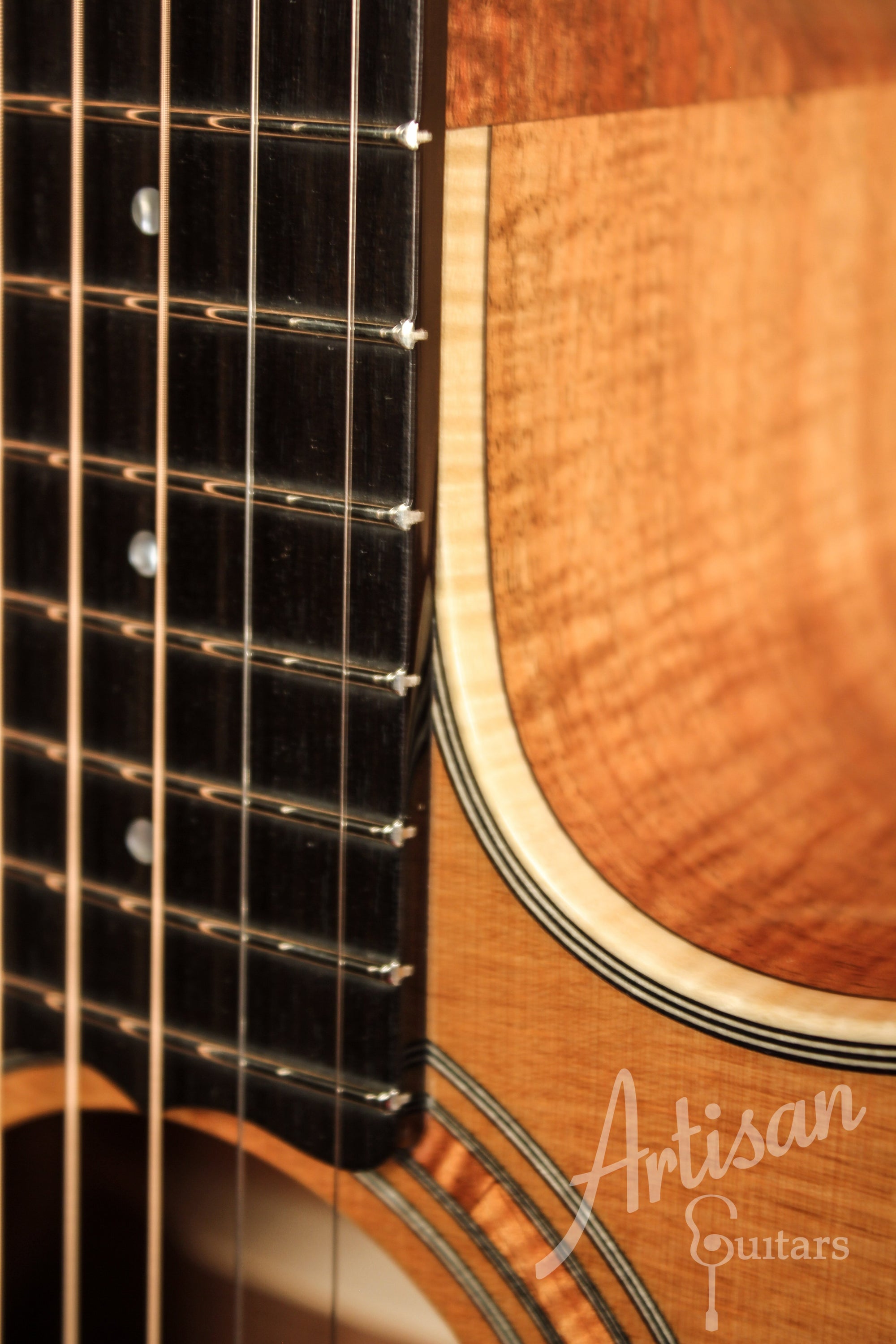 Maton WA May Traditional Custom Shop 808 Guitar with Cutaway Torrefied European Spruce and Fiddleback Blackwood ID-11445 - Artisan Guitars