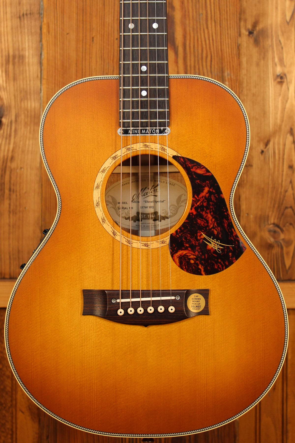 Maton EMD6 Mini Maton Diesel Sitka with Blackwood and Vintage Amber Sunburst - Shop Demo - Artisan Guitars