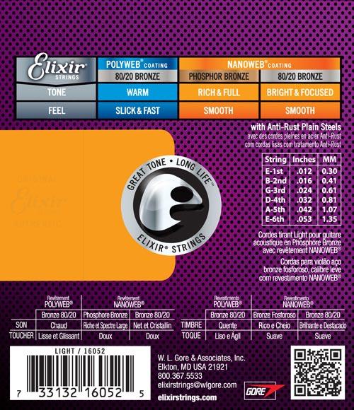 Elixir Phosphor Bronze NANOWEB Light Strings - 16052