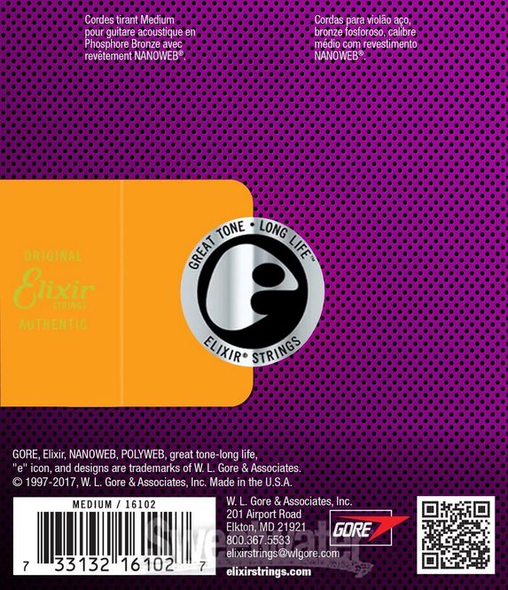 Elixir Phosphor Bronze NANOWEB MEDIUM Strings - 16102